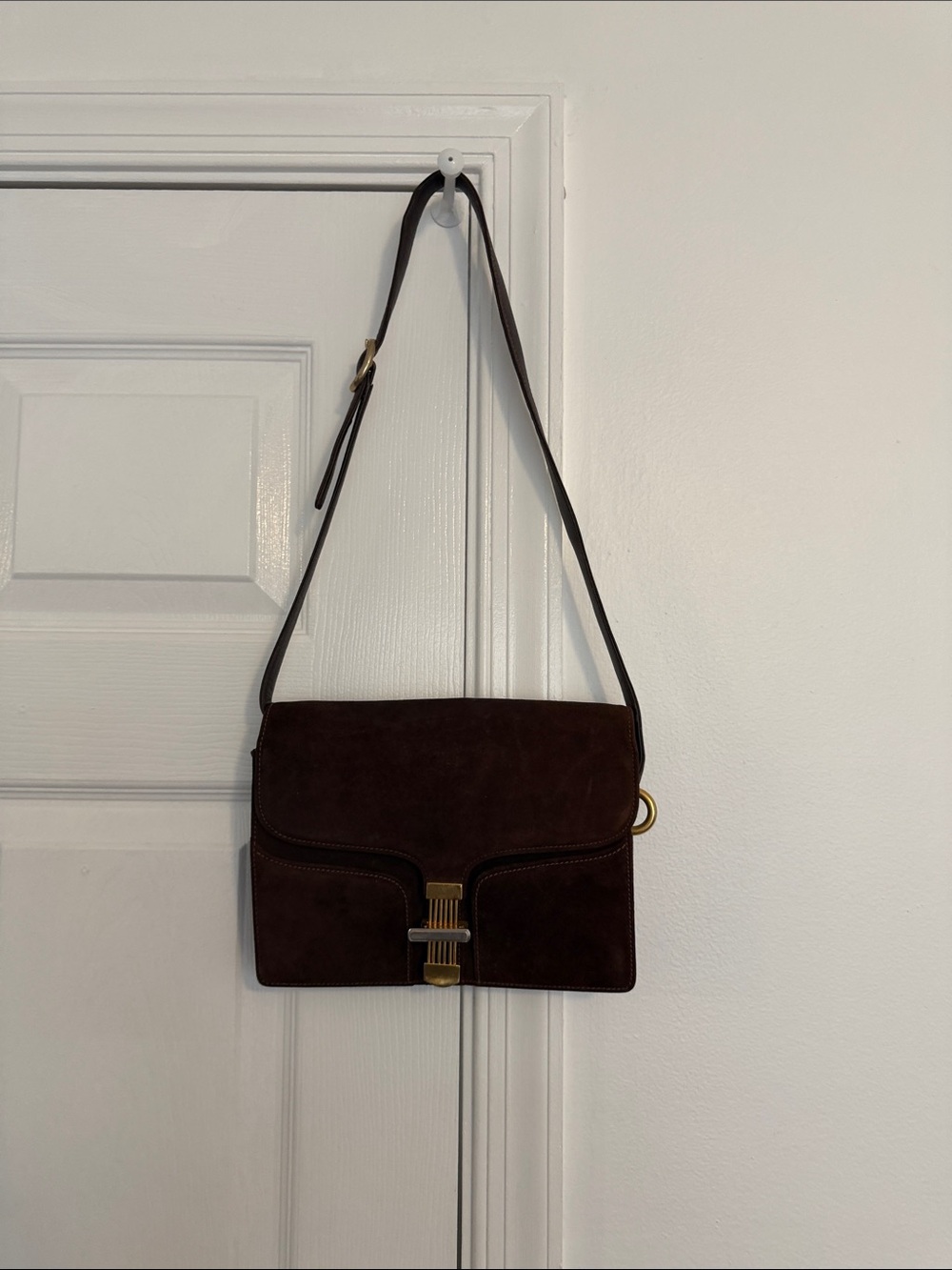 Gucci Dark Brown Suede Messenger Bag with Gold Hardware